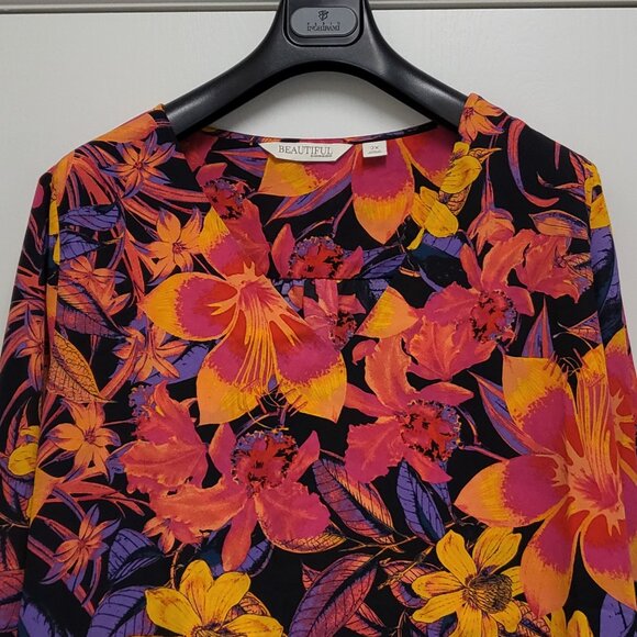 Beautiful by Lawrence Zarian Womens Tunic Top 2X Plus Floral 3/4 Sleeve Multicor - Picture 2 of 15
